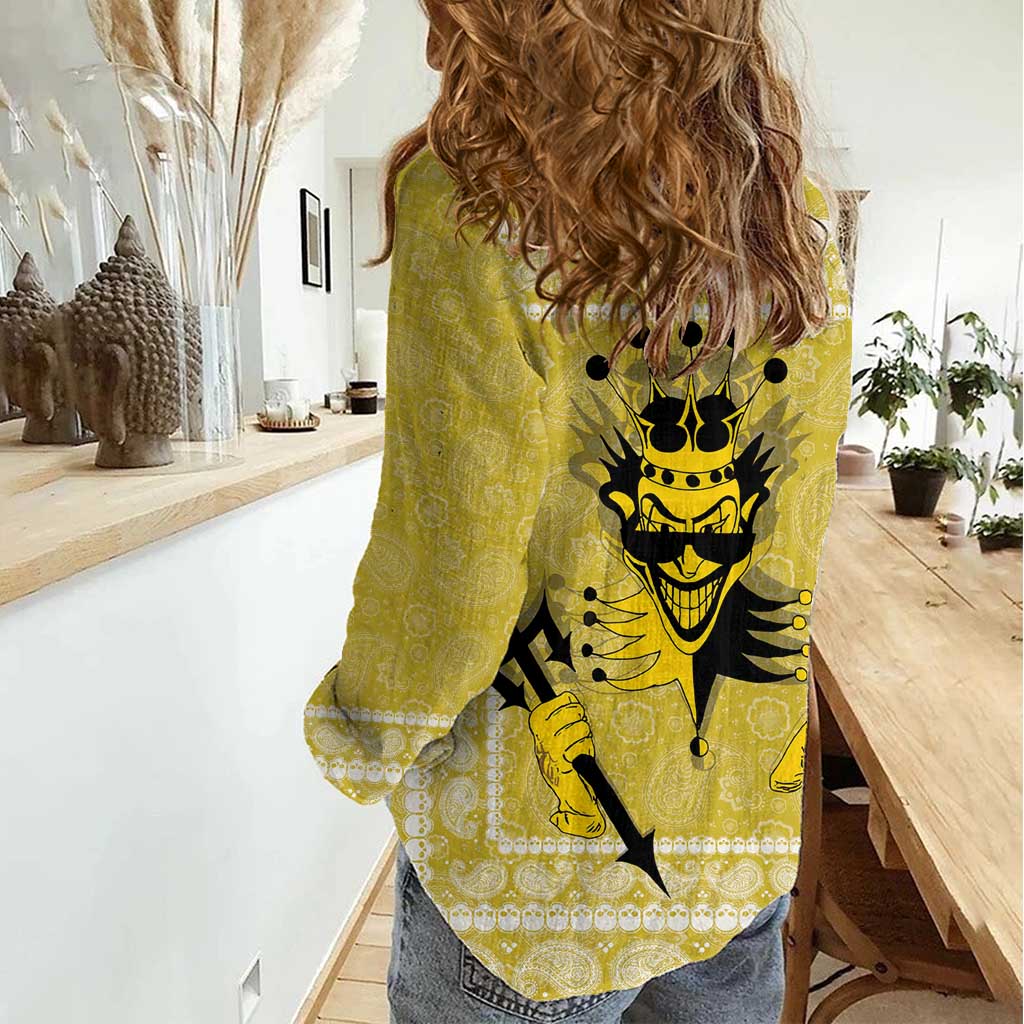 Latin King Women Casual Shirt Paisley Pattern Yellow - Wonder Print Shop