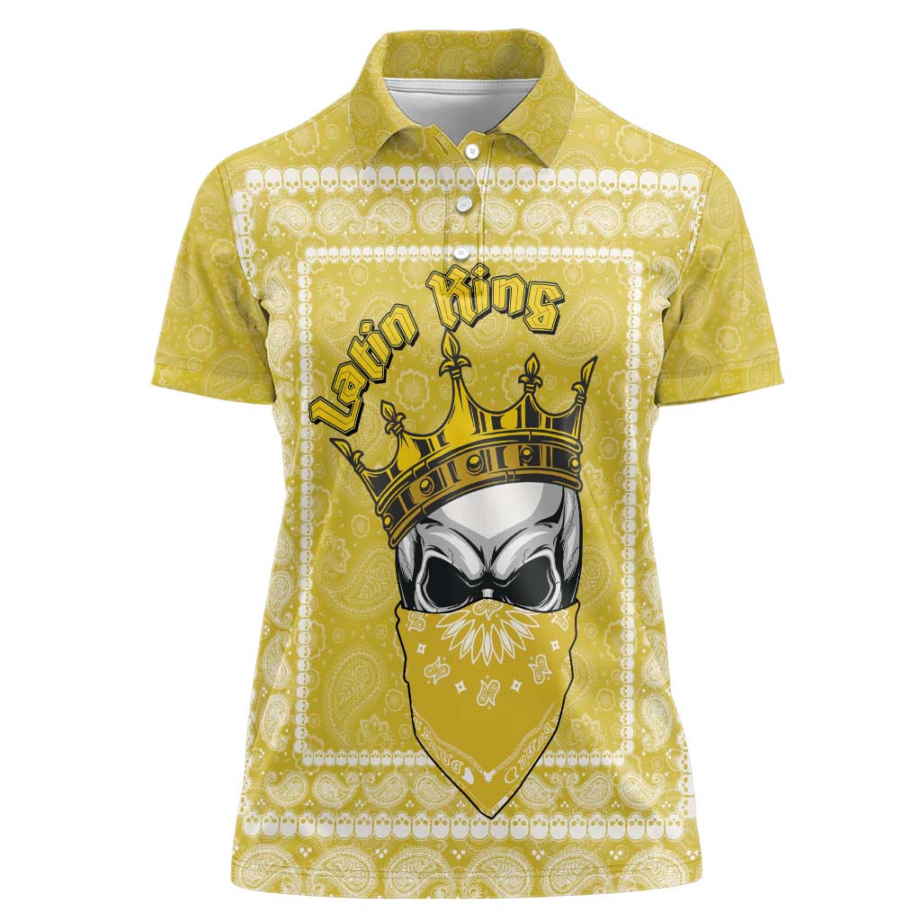 Latin King Women Polo Shirt Paisley Pattern Yellow - Wonder Print Shop