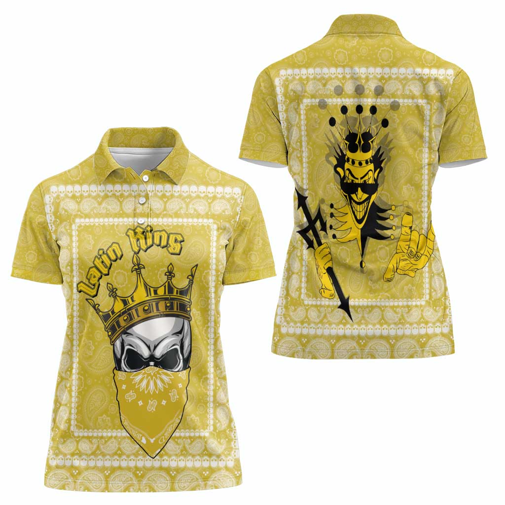 Latin King Women Polo Shirt Paisley Pattern Yellow - Wonder Print Shop