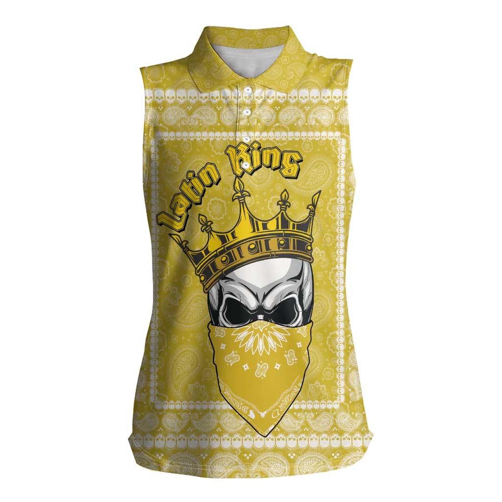 Latin King Women Sleeveless Polo Shirt Paisley Pattern Yellow - Wonder Print Shop