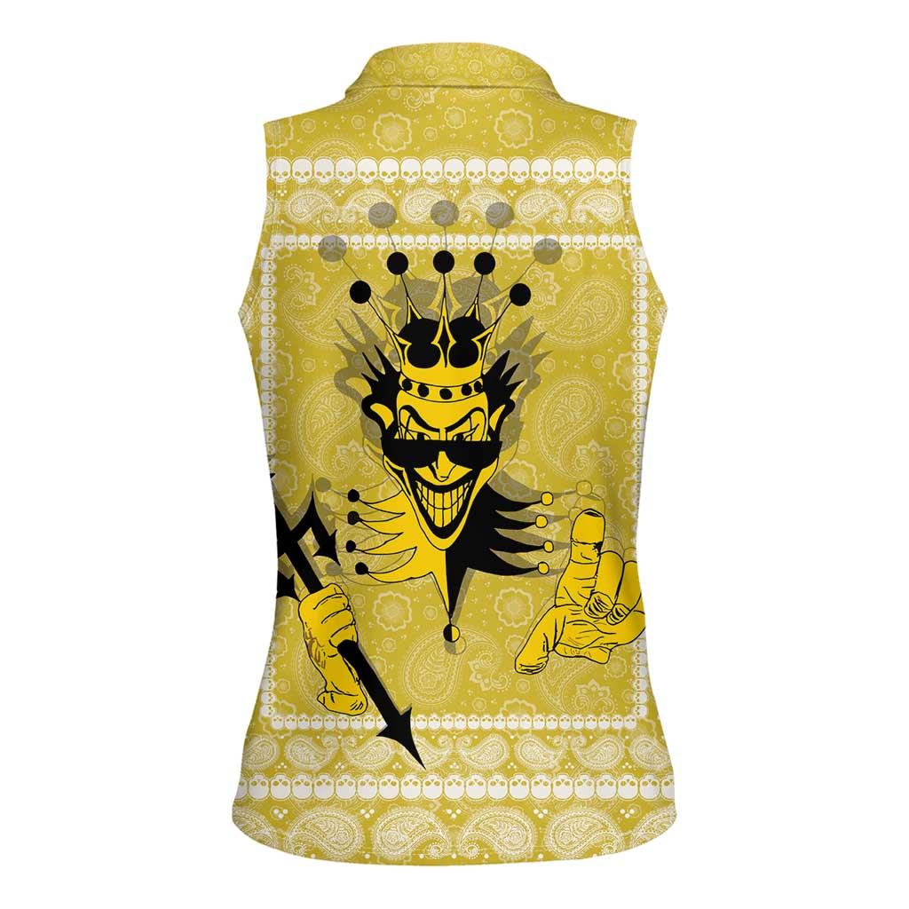 Latin King Women Sleeveless Polo Shirt Paisley Pattern Yellow - Wonder Print Shop