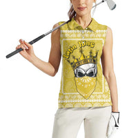 Latin King Women Sleeveless Polo Shirt Paisley Pattern Yellow - Wonder Print Shop