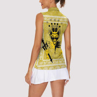 Latin King Women Sleeveless Polo Shirt Paisley Pattern Yellow - Wonder Print Shop