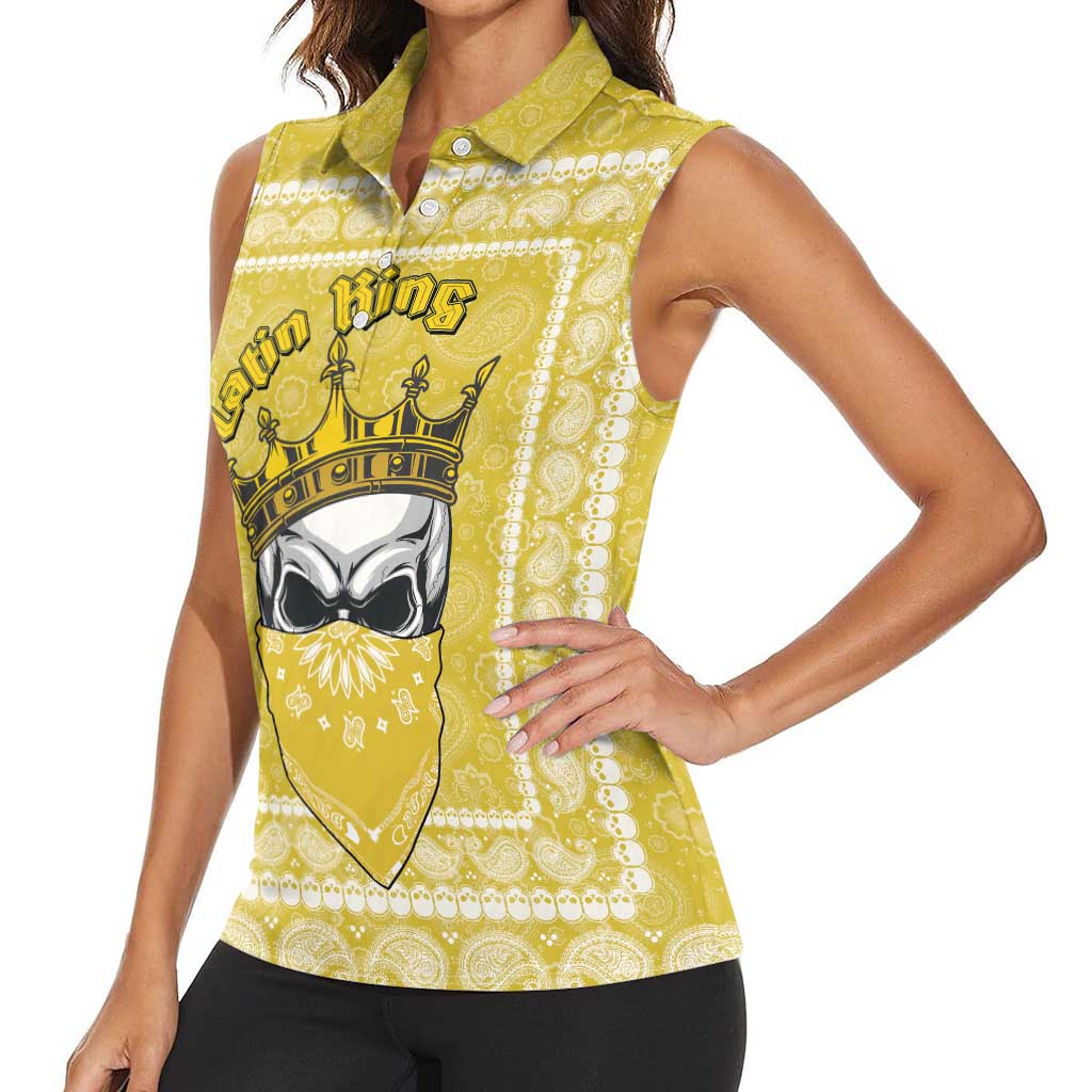 Latin King Women Sleeveless Polo Shirt Paisley Pattern Yellow - Wonder Print Shop