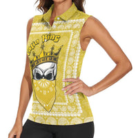 Latin King Women Sleeveless Polo Shirt Paisley Pattern Yellow - Wonder Print Shop