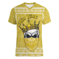 Latin King Women V-Neck T-Shirt Paisley Pattern Yellow - Wonder Print Shop