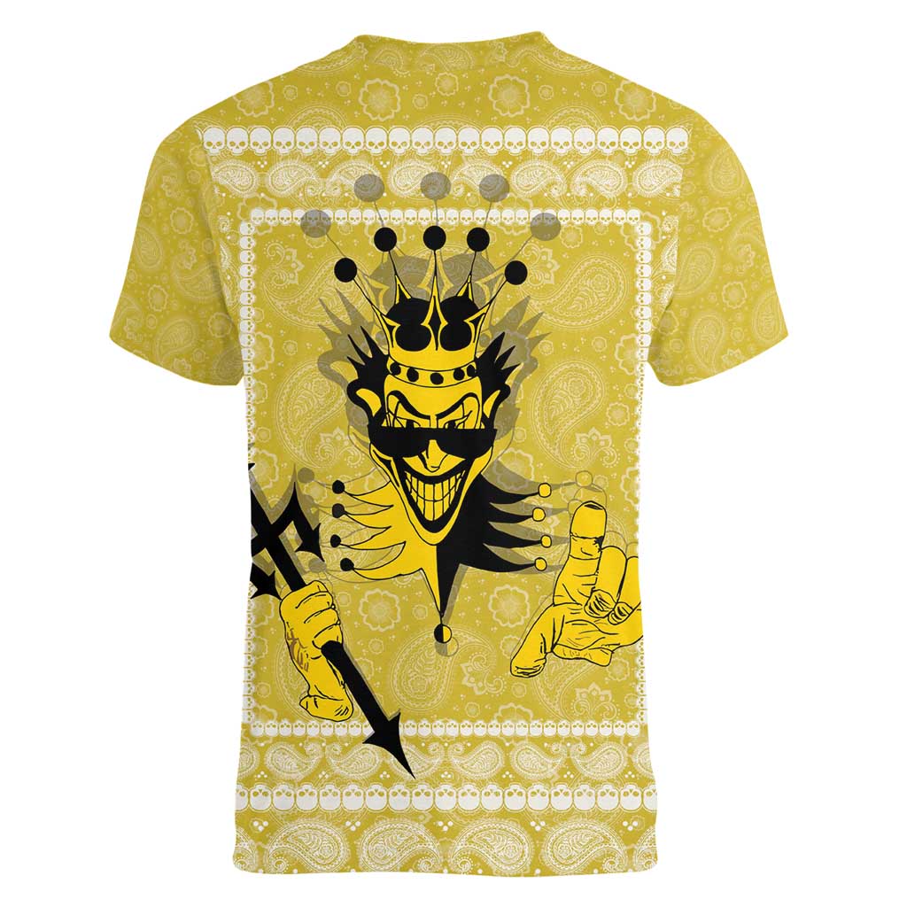 Latin King Women V-Neck T-Shirt Paisley Pattern Yellow - Wonder Print Shop