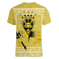 Latin King Women V-Neck T-Shirt Paisley Pattern Yellow - Wonder Print Shop