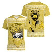 Latin King Women V-Neck T-Shirt Paisley Pattern Yellow - Wonder Print Shop