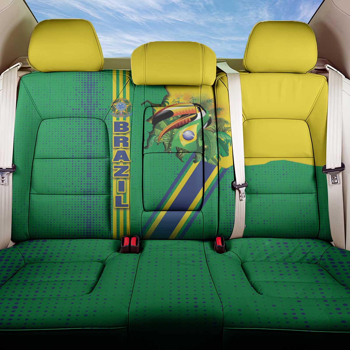 Brazil Flag Emblem Back Car Seat Cover Toco Toucan In My Heart