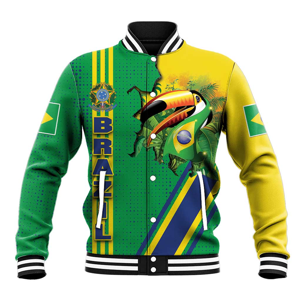 Brazil Flag Emblem Baseball Jacket Toco Toucan In My Heart