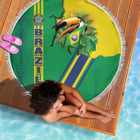 Brazil Flag Emblem Beach Blanket Toco Toucan In My Heart