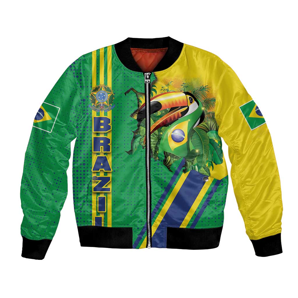 Brazil Flag Emblem Bomber Jacket Toco Toucan In My Heart