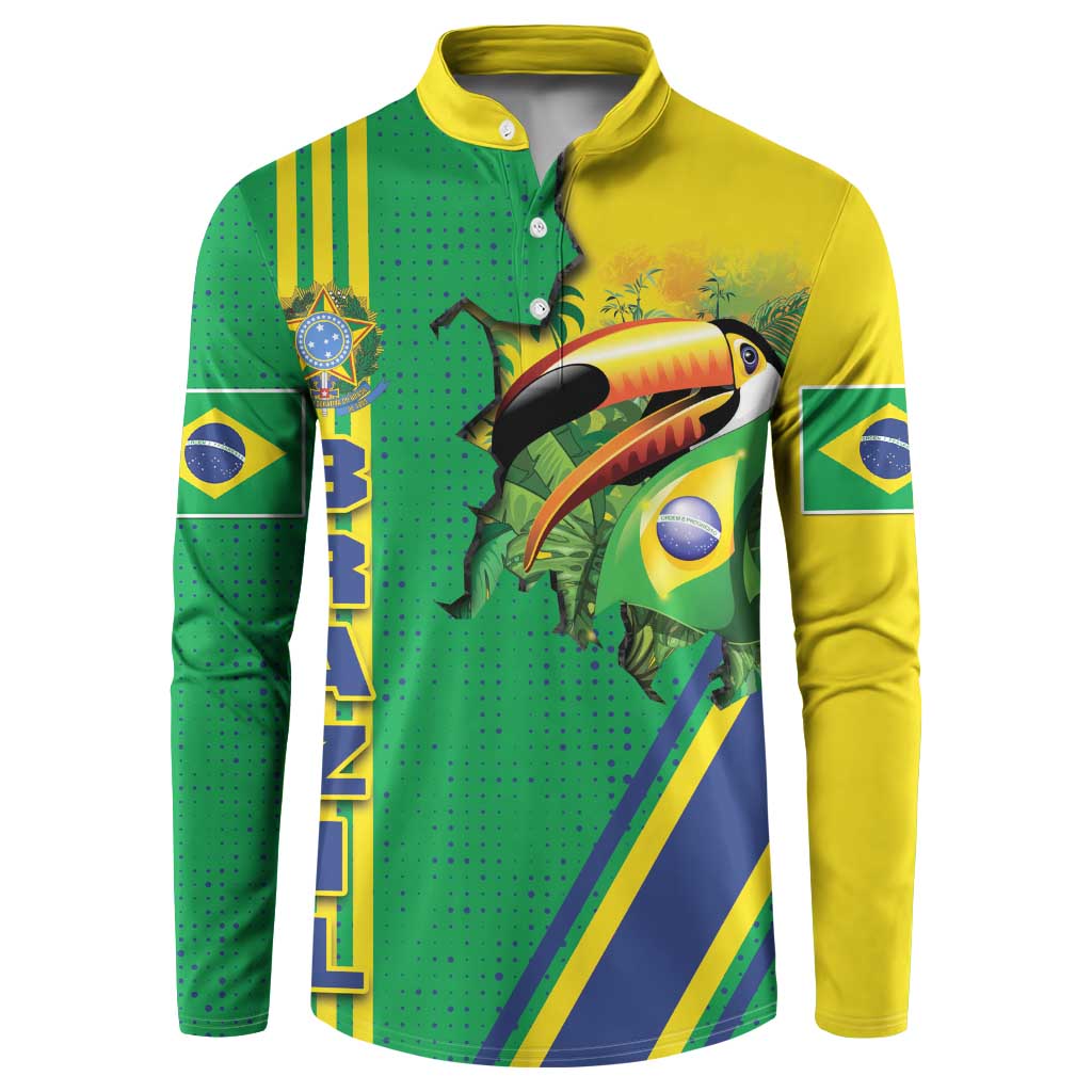 Brazil Flag Emblem Button Sweatshirt Toco Toucan In My Heart