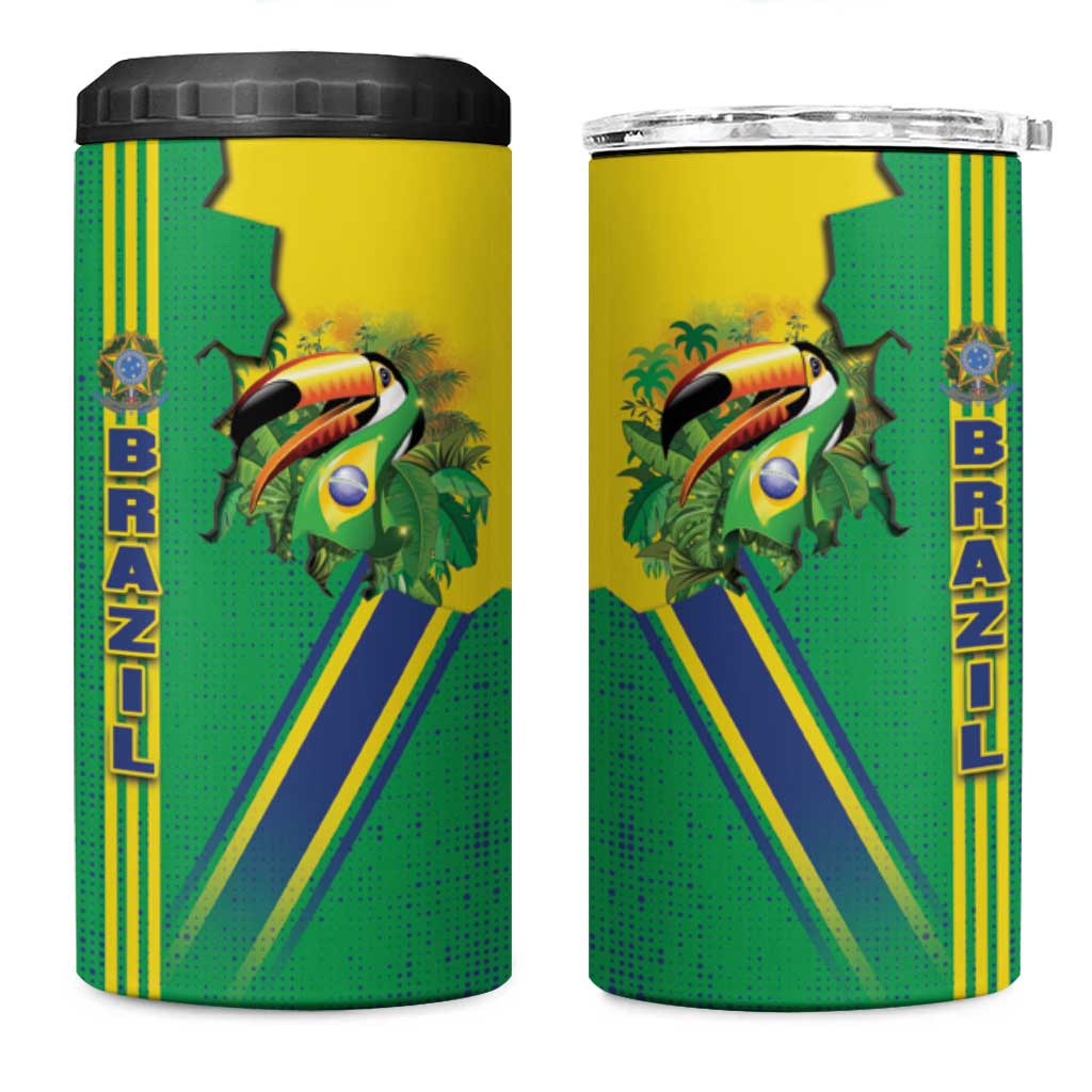 Brazil Flag Emblem 4 in 1 Can Cooler Tumbler Toco Toucan In My Heart