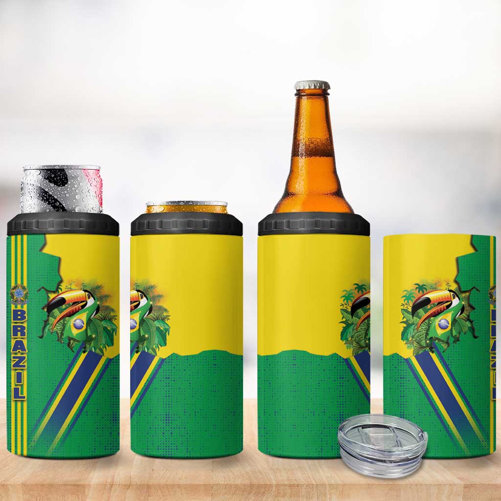 Brazil Flag Emblem 4 in 1 Can Cooler Tumbler Toco Toucan In My Heart