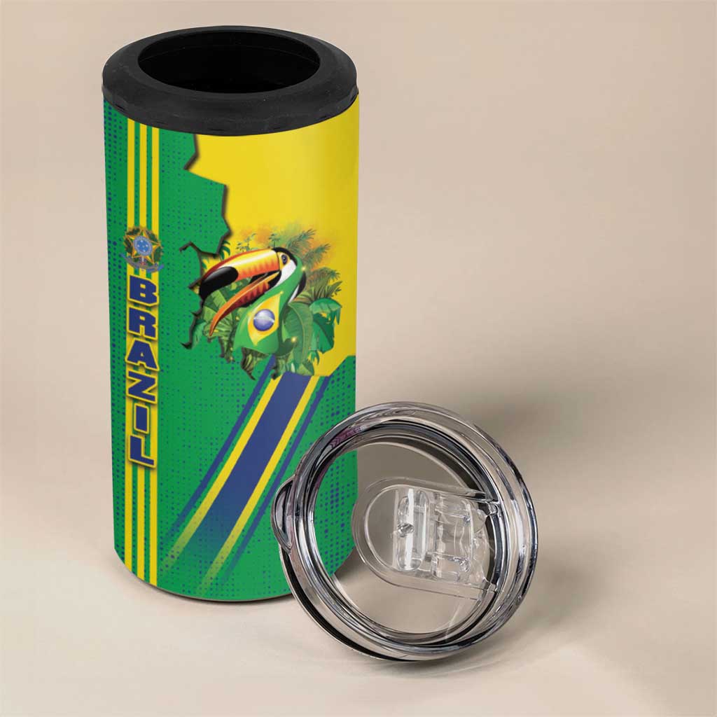 Brazil Flag Emblem 4 in 1 Can Cooler Tumbler Toco Toucan In My Heart