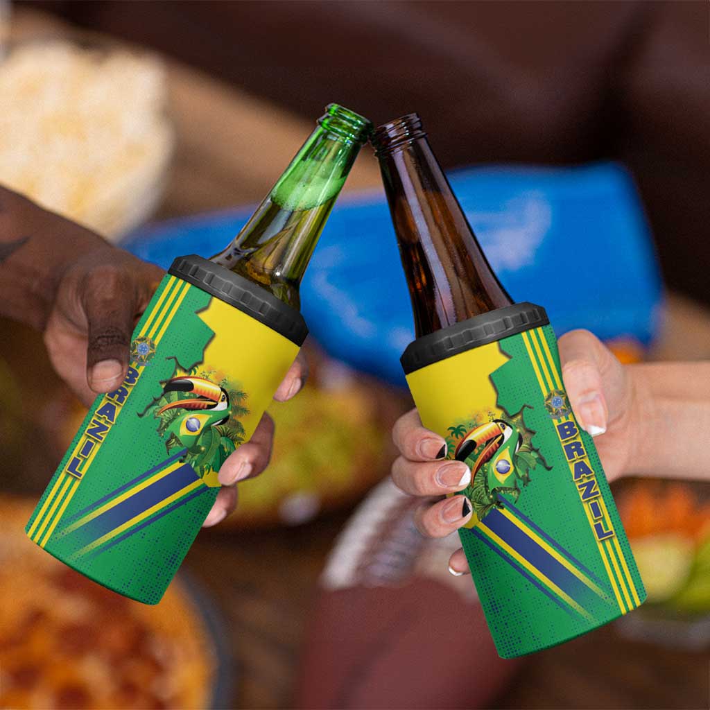 Brazil Flag Emblem 4 in 1 Can Cooler Tumbler Toco Toucan In My Heart
