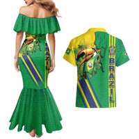 Brazil Flag Emblem Couples Matching Mermaid Dress and Hawaiian Shirt Toco Toucan In My Heart
