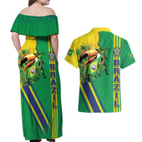 Brazil Flag Emblem Couples Matching Off Shoulder Maxi Dress and Hawaiian Shirt Toco Toucan In My Heart