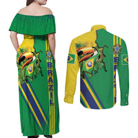 Brazil Flag Emblem Couples Matching Off Shoulder Maxi Dress and Long Sleeve Button Shirt Toco Toucan In My Heart