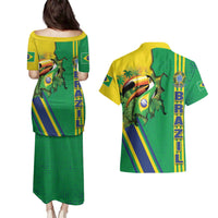 Brazil Flag Emblem Couples Matching Puletasi and Hawaiian Shirt Toco Toucan In My Heart