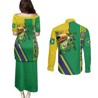 Brazil Flag Emblem Couples Matching Puletasi and Long Sleeve Button Shirt Toco Toucan In My Heart