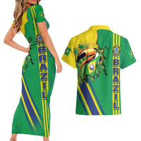Brazil Flag Emblem Couples Matching Short Sleeve Bodycon Dress and Hawaiian Shirt Toco Toucan In My Heart