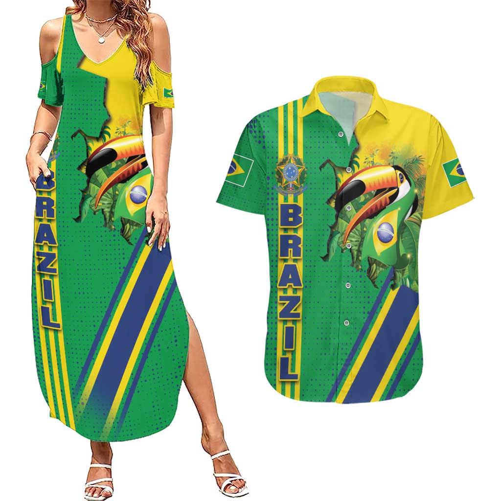Brazil Flag Emblem Couples Matching Summer Maxi Dress and Hawaiian Shirt Toco Toucan In My Heart