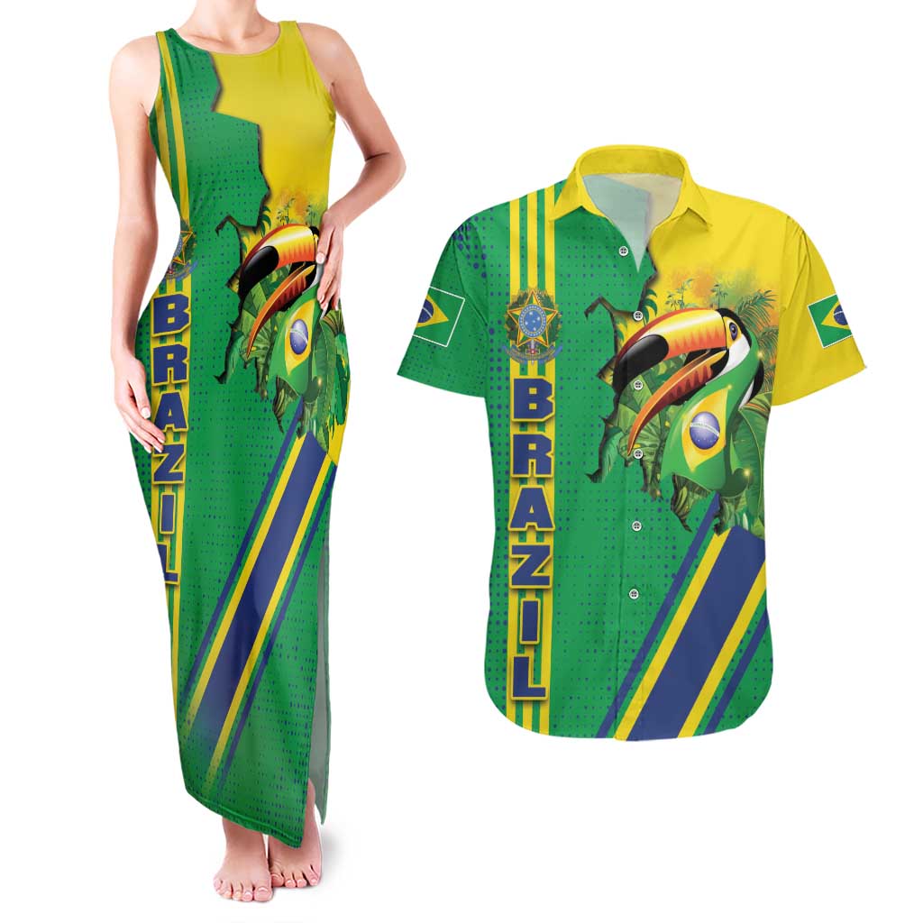 Brazil Flag Emblem Couples Matching Tank Maxi Dress and Hawaiian Shirt Toco Toucan In My Heart