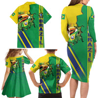 Brazil Flag Emblem Family Matching Long Sleeve Bodycon Dress and Hawaiian Shirt Toco Toucan In My Heart