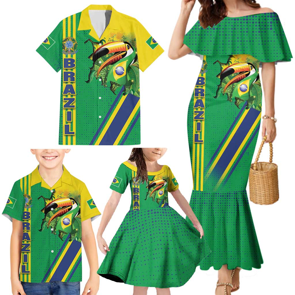 Brazil Flag Emblem Family Matching Mermaid Dress and Hawaiian Shirt Toco Toucan In My Heart