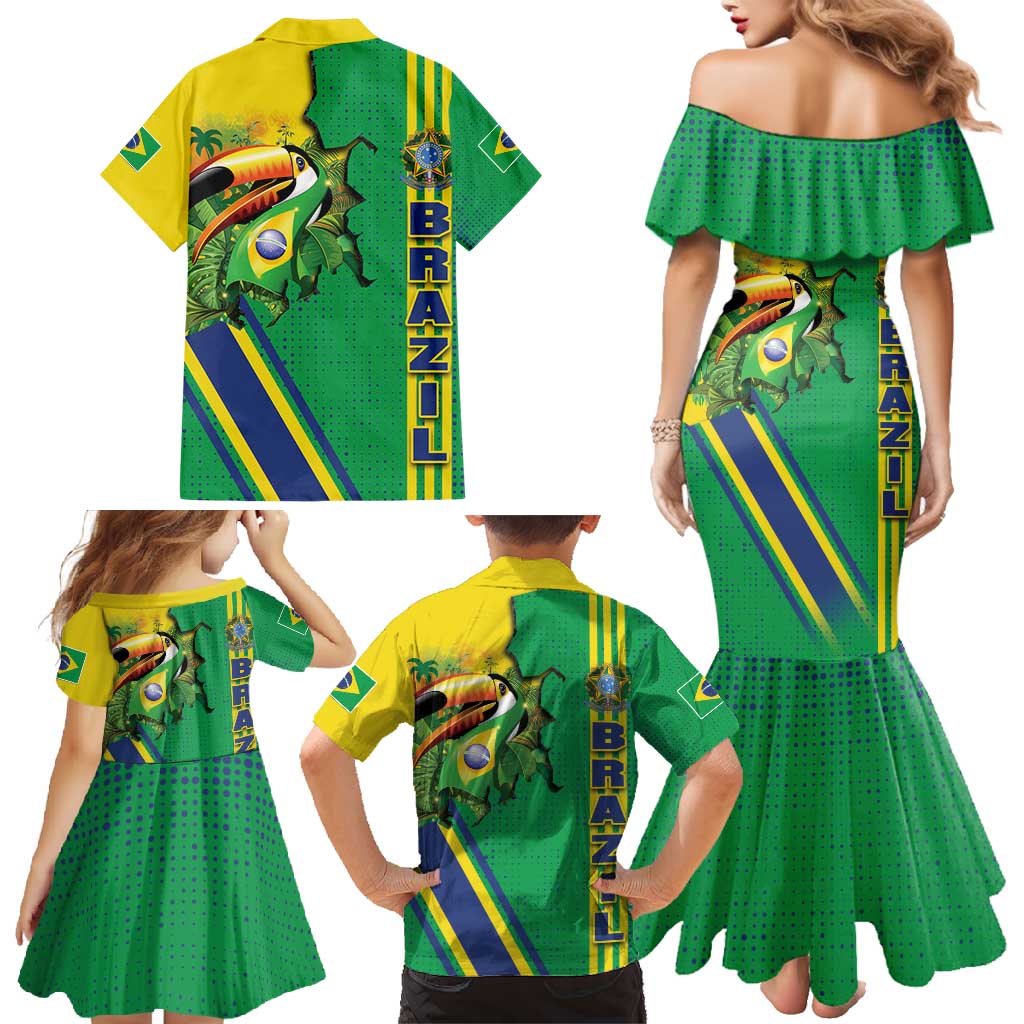 Brazil Flag Emblem Family Matching Mermaid Dress and Hawaiian Shirt Toco Toucan In My Heart
