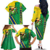 Brazil Flag Emblem Family Matching Off The Shoulder Long Sleeve Dress and Hawaiian Shirt Toco Toucan In My Heart