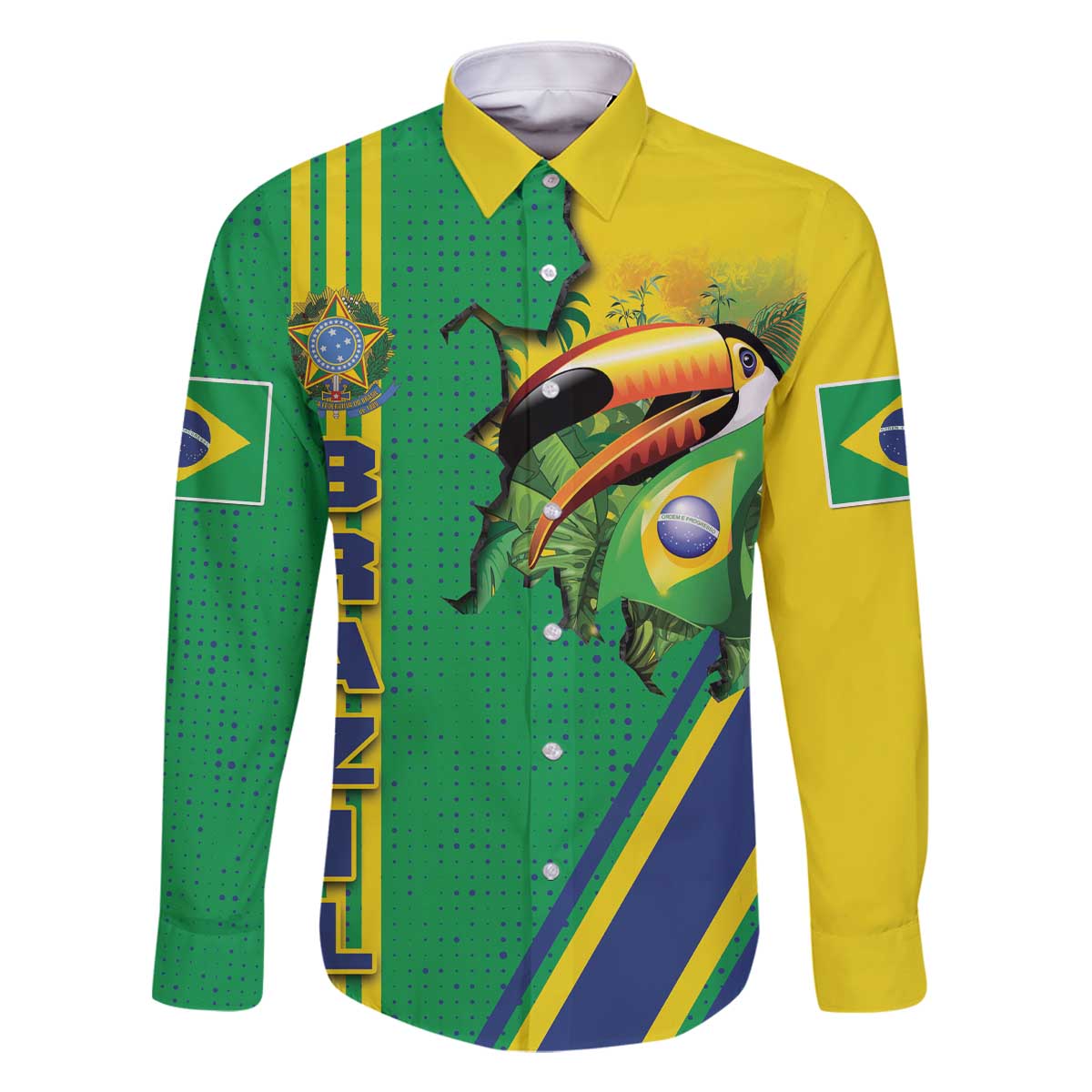 Brazil Flag Emblem Family Matching Off The Shoulder Long Sleeve Dress and Hawaiian Shirt Toco Toucan In My Heart