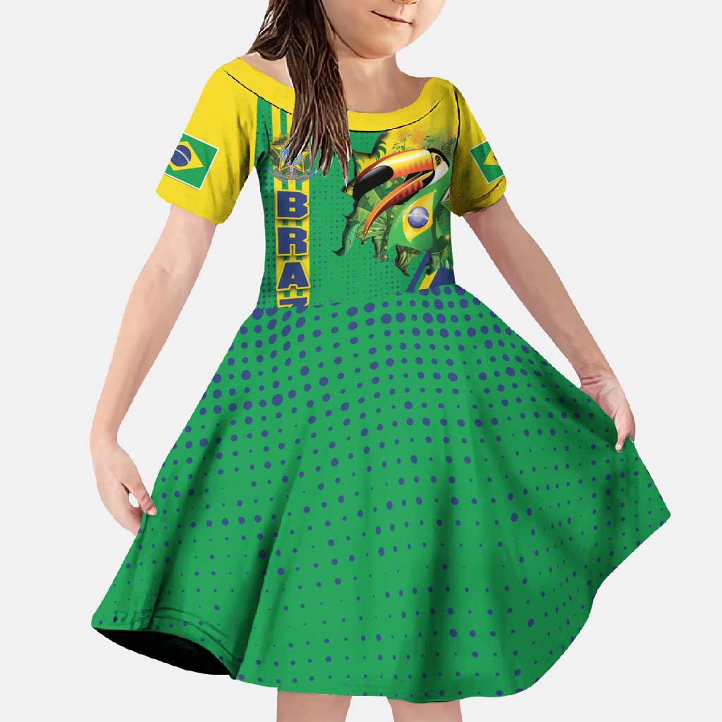 Brazil Flag Emblem Family Matching Off Shoulder Maxi Dress and Hawaiian Shirt Toco Toucan In My Heart