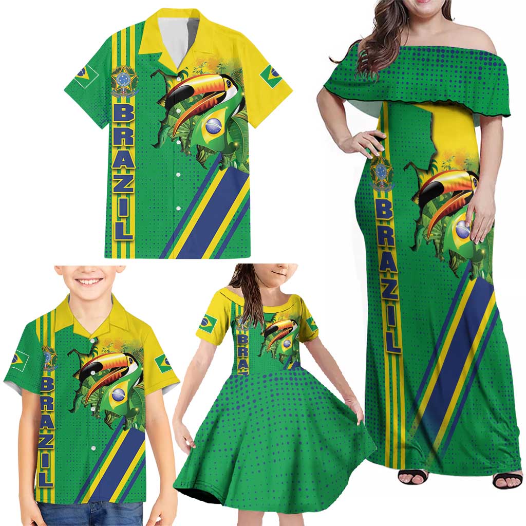 Brazil Flag Emblem Family Matching Off Shoulder Maxi Dress and Hawaiian Shirt Toco Toucan In My Heart