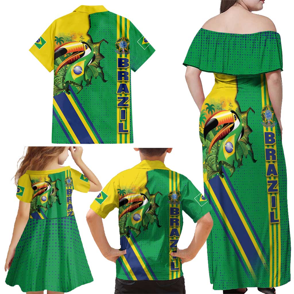 Brazil Flag Emblem Family Matching Off Shoulder Maxi Dress and Hawaiian Shirt Toco Toucan In My Heart