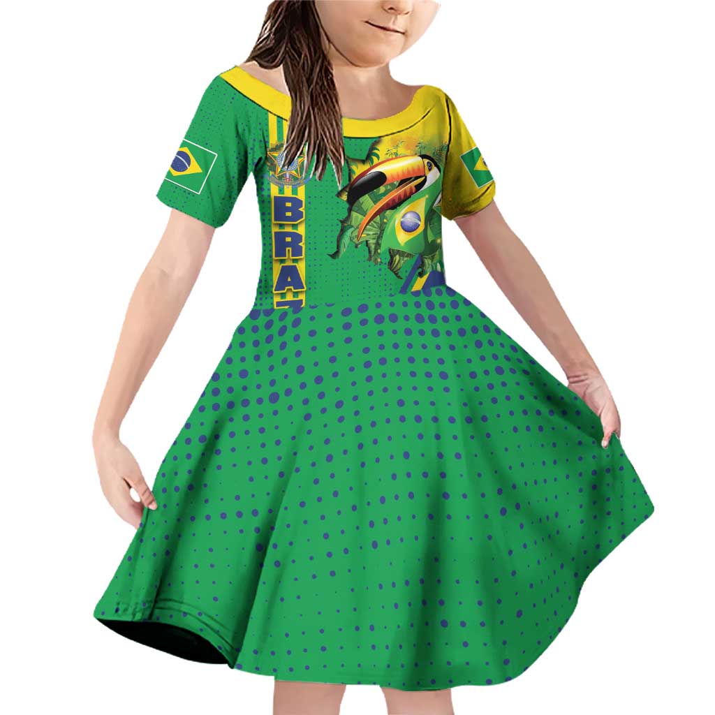 Brazil Flag Emblem Family Matching Off Shoulder Short Dress and Hawaiian Shirt Toco Toucan In My Heart
