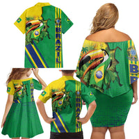 Brazil Flag Emblem Family Matching Off Shoulder Short Dress and Hawaiian Shirt Toco Toucan In My Heart