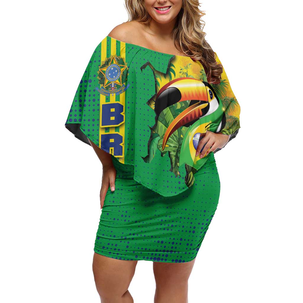 Brazil Flag Emblem Family Matching Off Shoulder Short Dress and Hawaiian Shirt Toco Toucan In My Heart