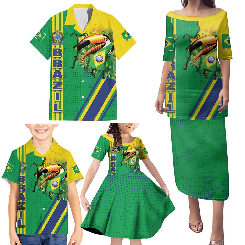 Brazil Flag Emblem Family Matching Puletasi and Hawaiian Shirt Toco Toucan In My Heart