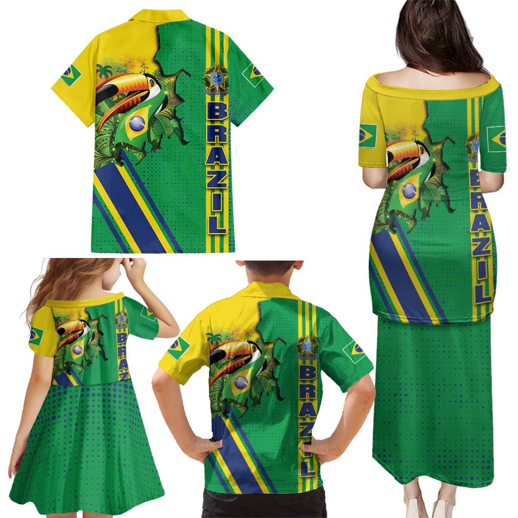 Brazil Flag Emblem Family Matching Puletasi and Hawaiian Shirt Toco Toucan In My Heart