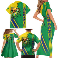 Brazil Flag Emblem Family Matching Short Sleeve Bodycon Dress and Hawaiian Shirt Toco Toucan In My Heart