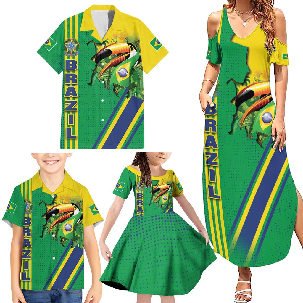 Brazil Flag Emblem Family Matching Summer Maxi Dress and Hawaiian Shirt Toco Toucan In My Heart
