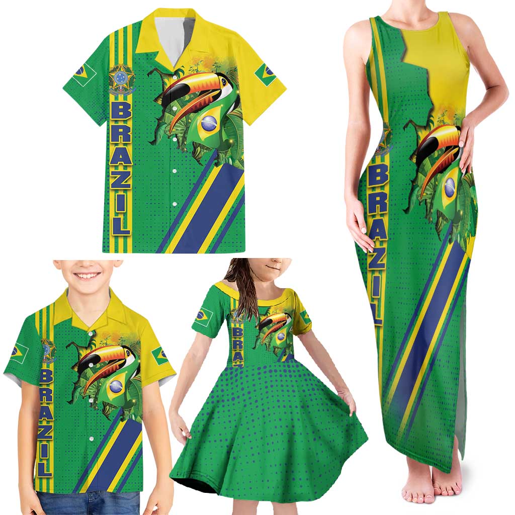 Brazil Flag Emblem Family Matching Tank Maxi Dress and Hawaiian Shirt Toco Toucan In My Heart