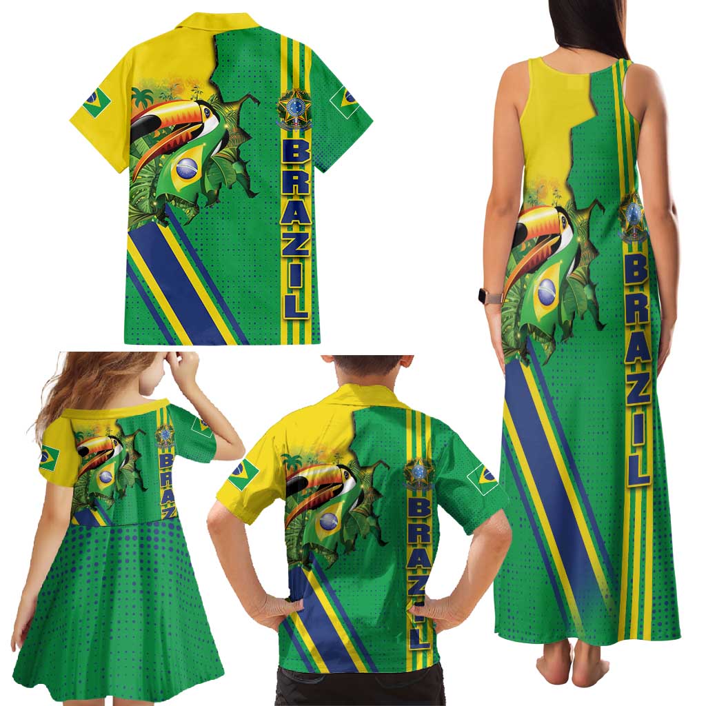 Brazil Flag Emblem Family Matching Tank Maxi Dress and Hawaiian Shirt Toco Toucan In My Heart