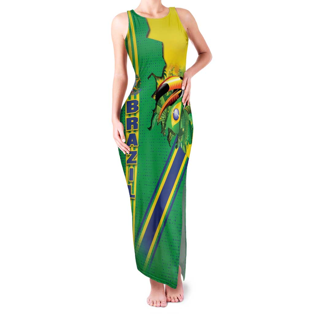 Brazil Flag Emblem Family Matching Tank Maxi Dress and Hawaiian Shirt Toco Toucan In My Heart