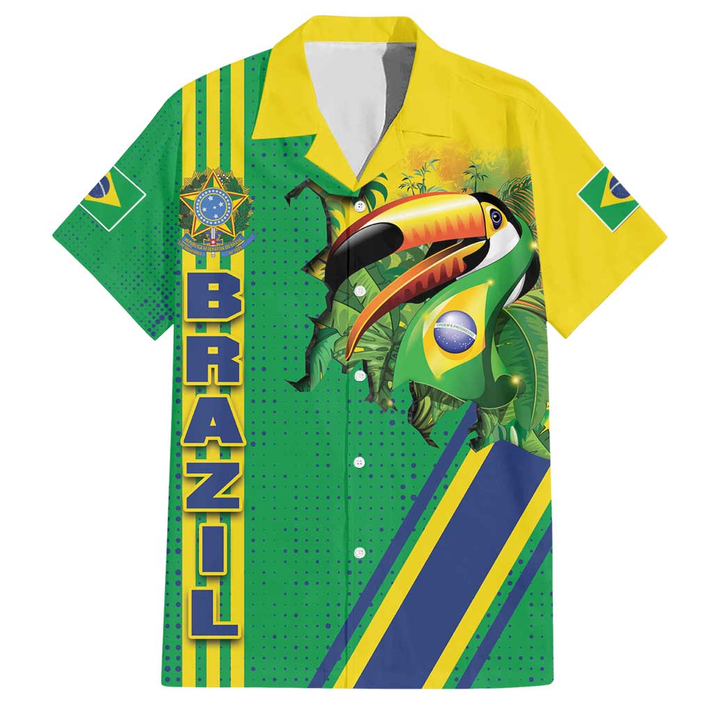 Brazil Flag Emblem Hawaiian Shirt Toco Toucan In My Heart