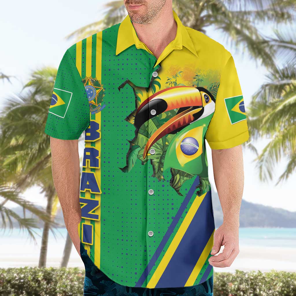 Brazil Flag Emblem Hawaiian Shirt Toco Toucan In My Heart